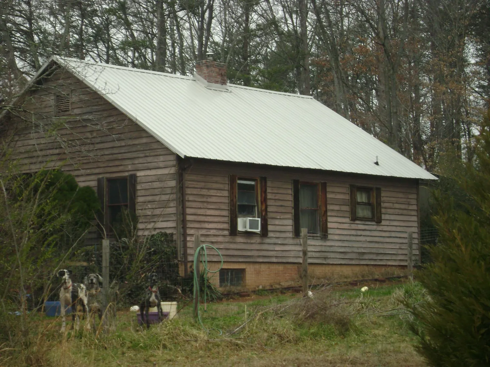 White metal roof on an old wood sided farmhouse, from a Metal Roof Installation job in Reed